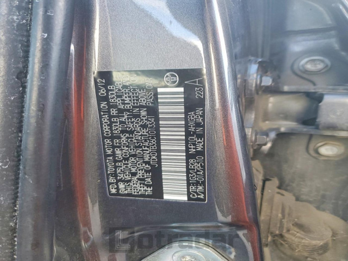 Toyota Prius 2012 VIN JTDKDTB36C1013341