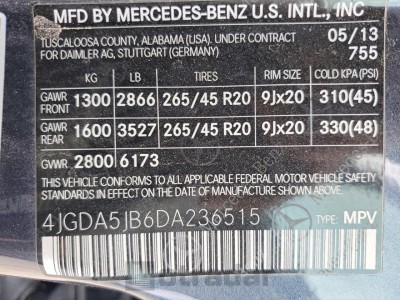 Mercedes-benz M-class 2013 VIN 4JGDA5JB6DA236515