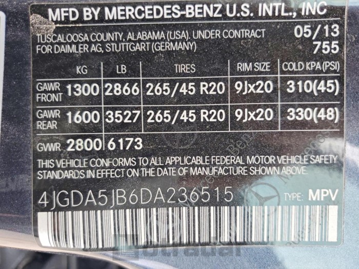 Mercedes-benz M-class 2013 VIN 4JGDA5JB6DA236515