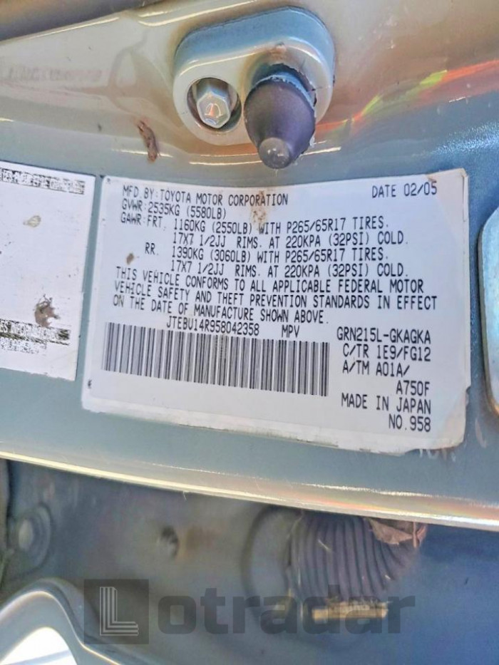 Toyota 4runner 2005 VIN JTEBU14R958042358