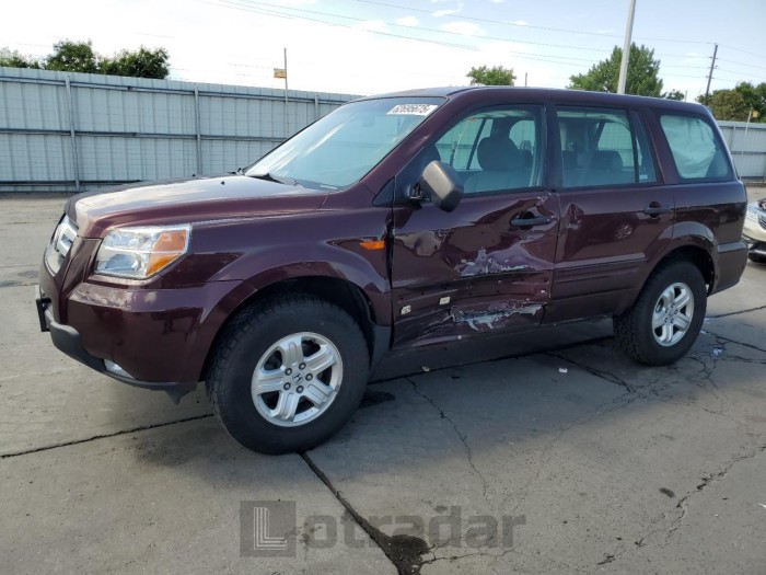 HONDA PILOT 2007 VIN 2HKYF18137H520114