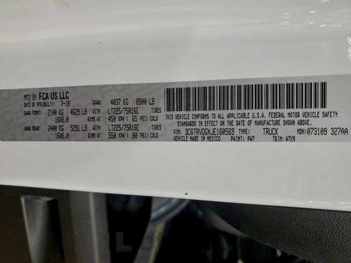 Ram All models 2018 VIN 3C6TRVDGXJE160569