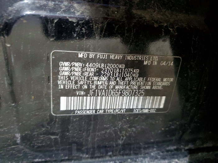 Subaru Wrx 2015 VIN JF1VA1D65F9807325