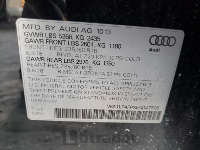 Audi Q5 2014 VIN WA1LFAFPXEA047585