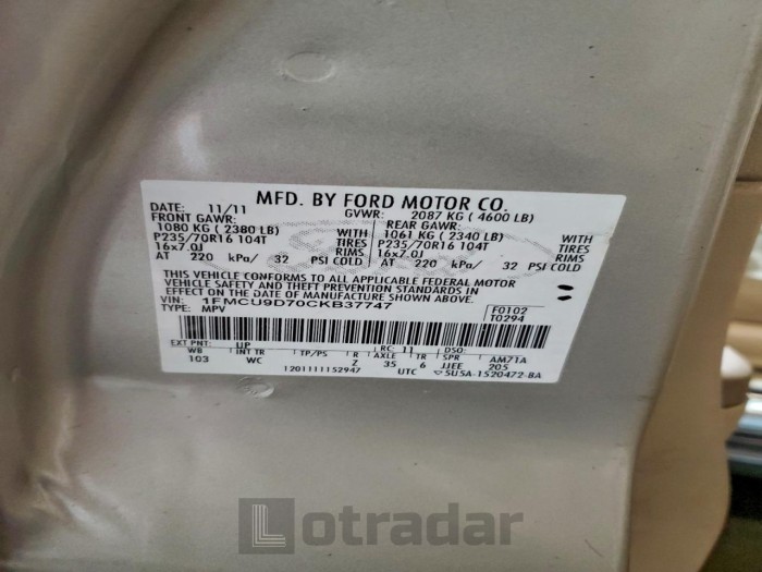 Ford Escape 2012 VIN 1FMCU9D70CKB37747