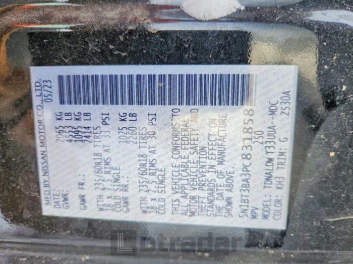 Nissan Rogue 2023 VIN 5N1BT3BA3PC831858