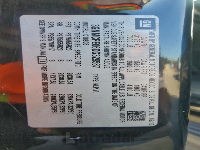 Chevrolet Avalanche 2013 VIN 3GNMCFE06DG329587