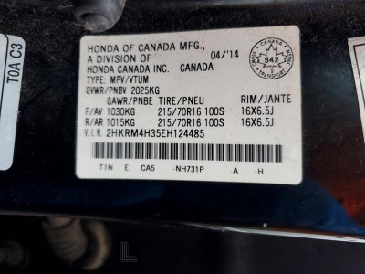 Honda Crv 2014 VIN 2HKRM4H35EH124485