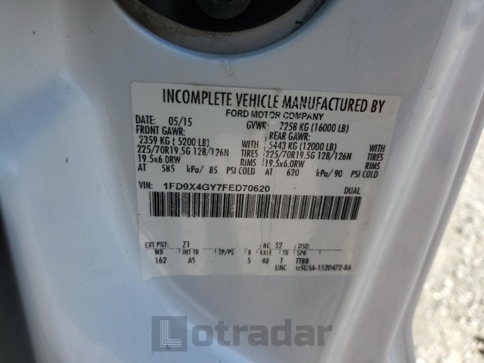 Ford F450 2015 VIN 1FD9X4GY7FED70620