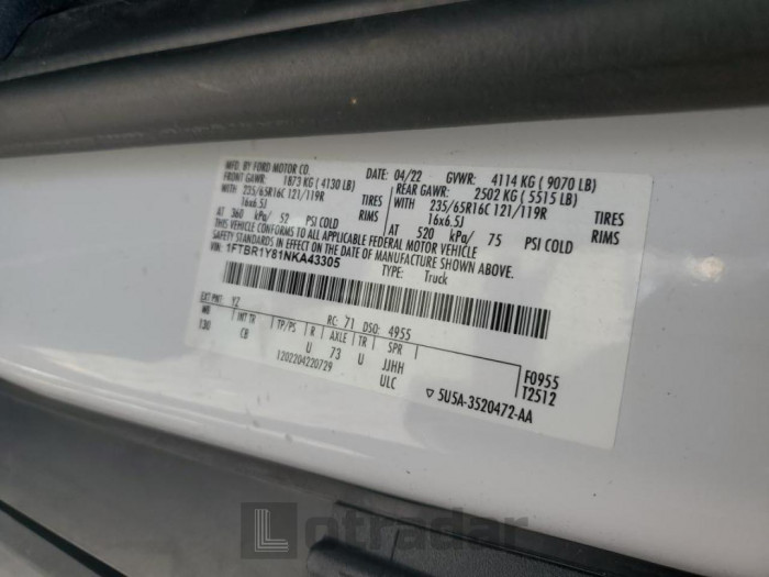 Ford All models 2022 VIN 1FTBR1Y81NKA43305