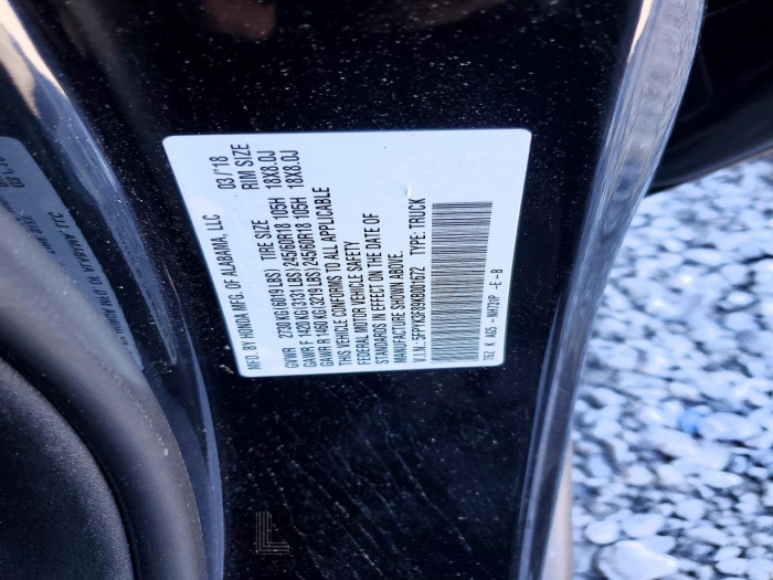 Honda Ridgeline 2019 VIN 5FPYK3F89KB001672
