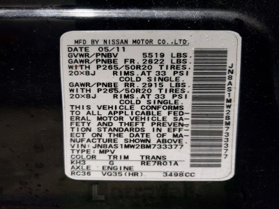 Infiniti Fx35 2011 VIN JN8AS1MW2BM733377