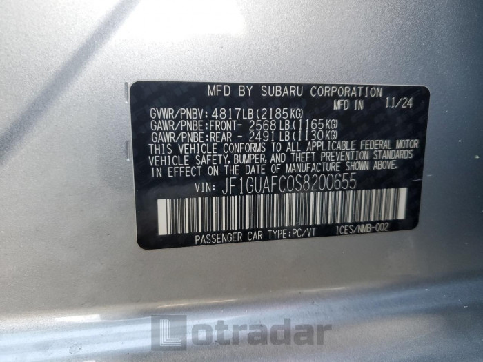 Subaru Impreza 2025 VIN JF1GUAFC0S8200655