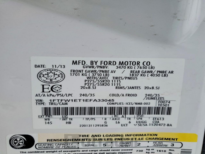 Ford F-150 2014 VIN 1FTFW1ET1EFA33045