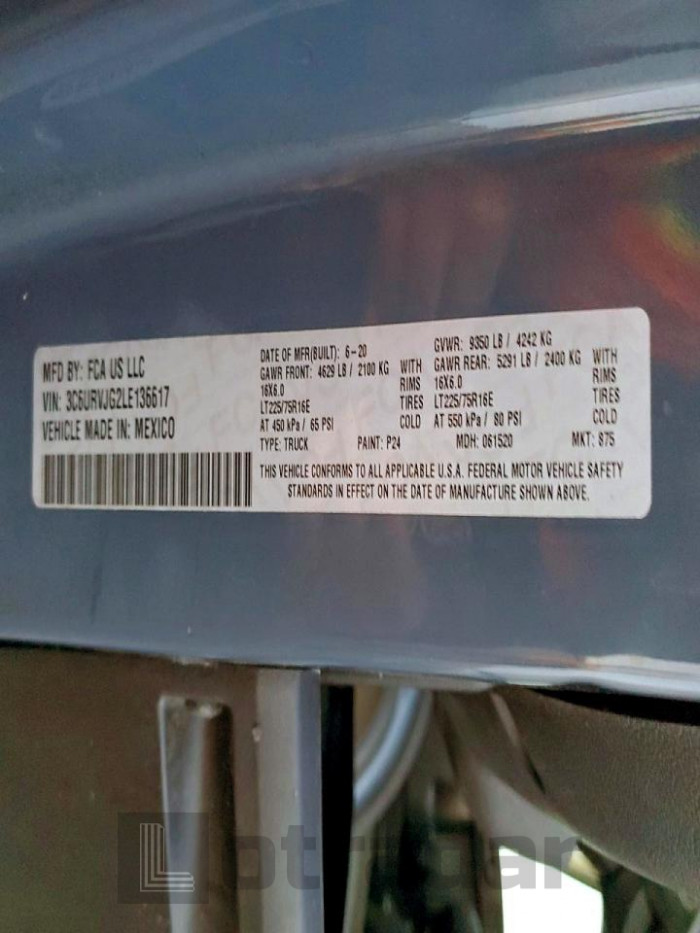 Ram All models 2020 VIN 3C6URVJG2LE136617