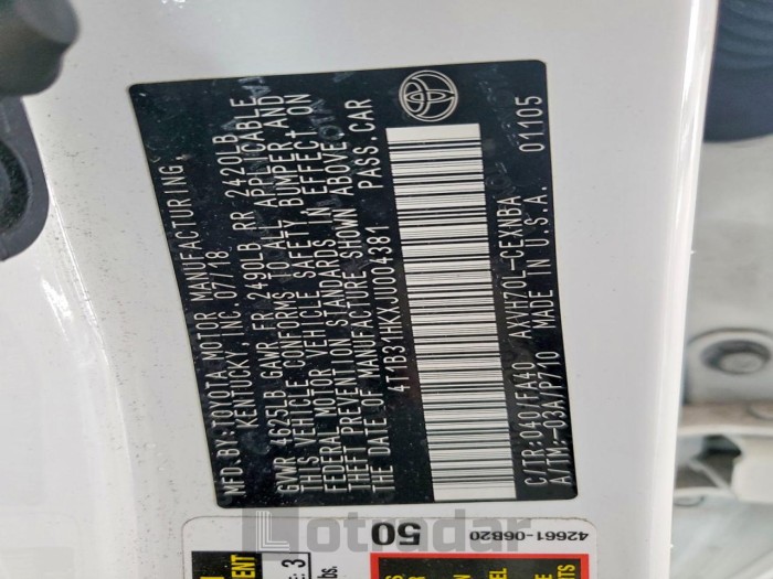Toyota Camry 2018 VIN 4T1B31HKXJU004381