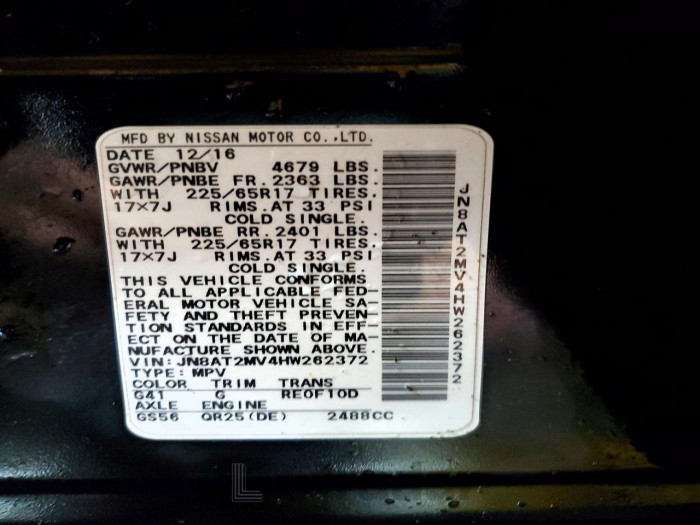 Nissan Rogue 2017 VIN JN8AT2MV4HW262372