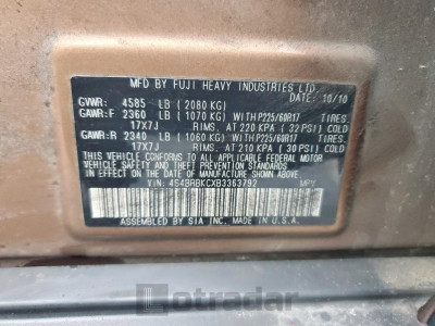 Subaru Outback 2011 4S4BRBKCXB3363792