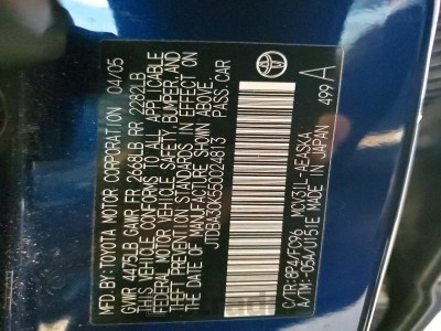 Toyota Camry 2005 VIN JTDBA30K550024813