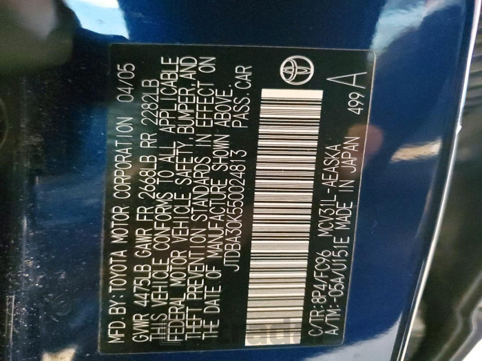 Toyota Camry 2005 VIN JTDBA30K550024813