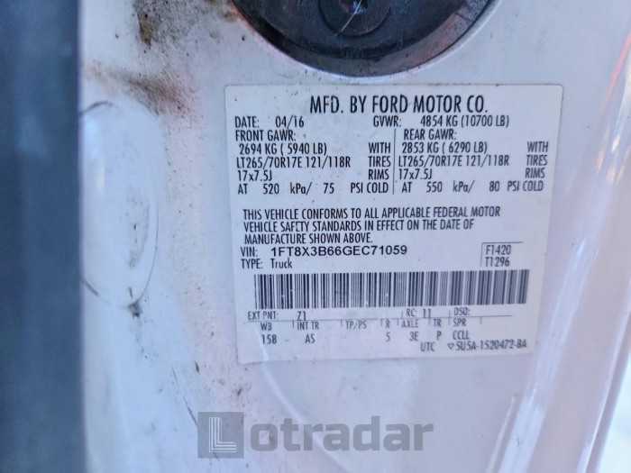 Ford F350 2016 VIN 1FT8X3B66GEC71059