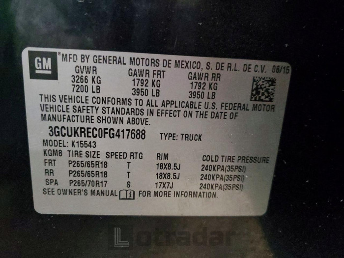 Chevrolet All models 2015 VIN 3GCUKREC0FG417688