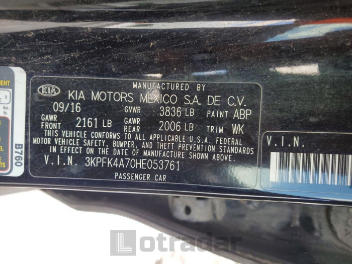Kia Forte 2017 VIN 3KPFK4A70HE053761