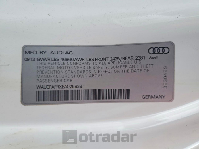 Audi A5 2014 VIN WAUCFAFRXEA025638
