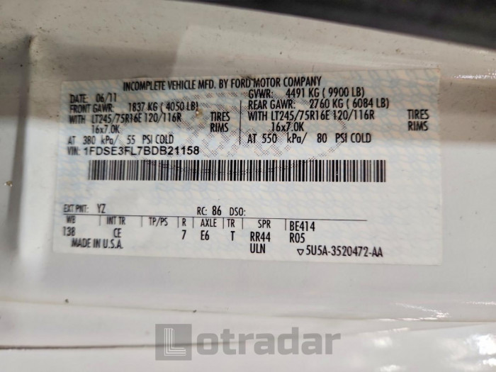 Ford All models 2011 VIN 1FDSE3FL7BDB21158