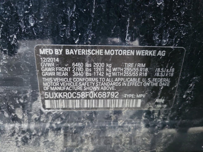 BMW X5 2015 VIN 5UXKR0C58F0K68792