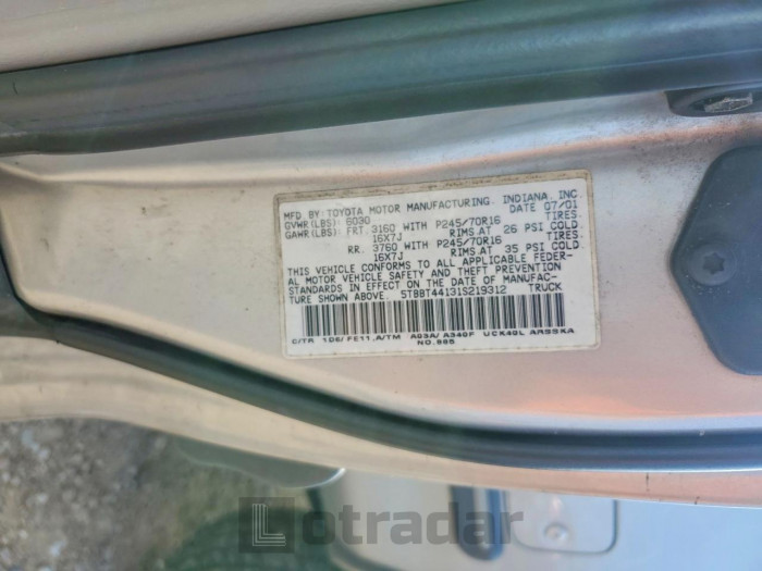Toyota Tundra 2001 VIN 5TBBT44131S219312