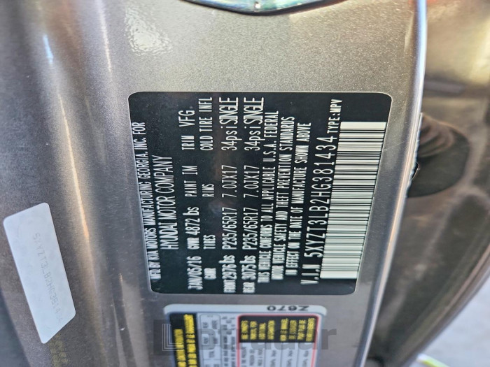 Hyundai Santa fe 2017 VIN 5XYZT3LB2HG381434