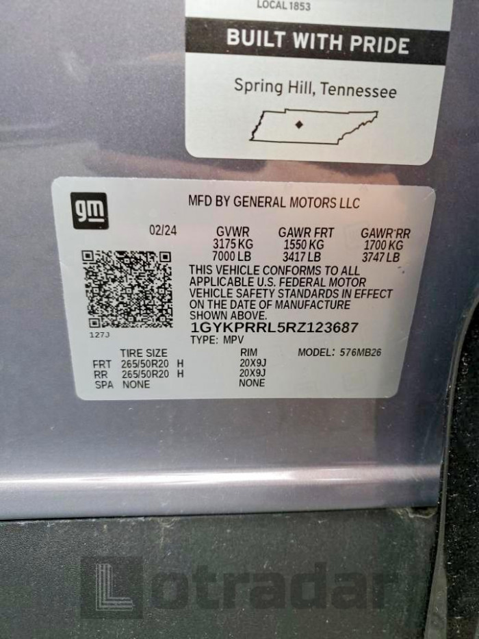 Cadillac Lyriq luxu 2024 VIN 1GYKPRRL5RZ123687