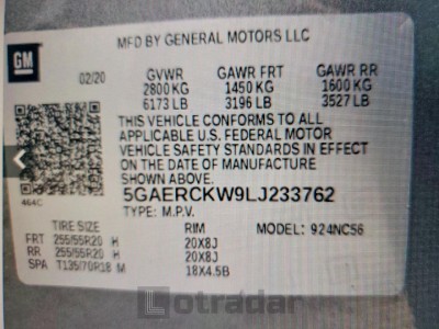 Buick Enclave 2020 VIN 5GAERCKW9LJ233762