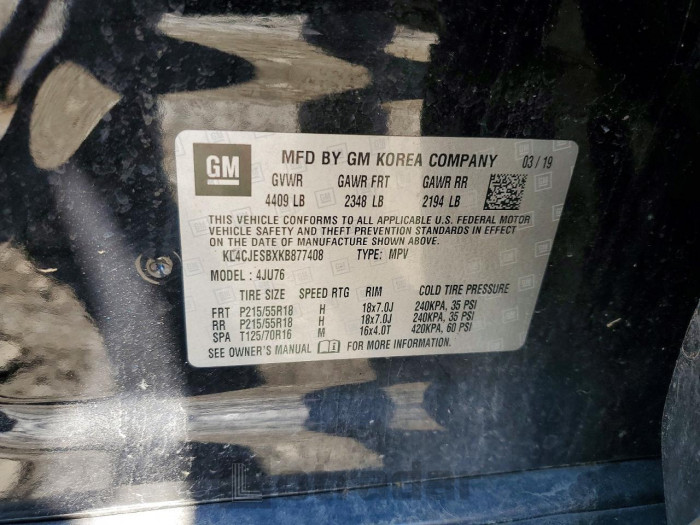 Buick Encore 2019 VIN KL4CJESBXKB877408