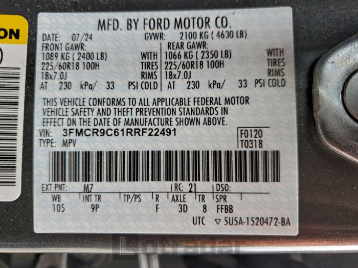 Ford Bronco 2024 VIN 3FMCR9C61RRF22491