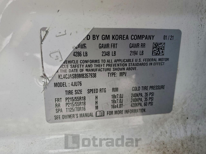 Buick Encore 2021 VIN KL4CJASB9MB357938