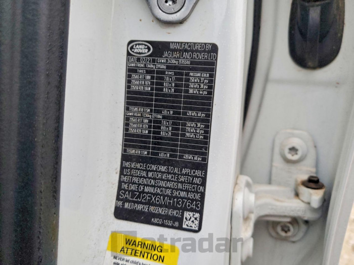 Land rover Rangerover 2021 VIN SALZJ2FX6MH137643