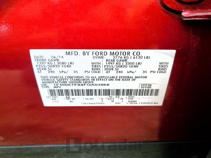 Ford Explorer 2015 VIN 1FM5K7F84FGA03968