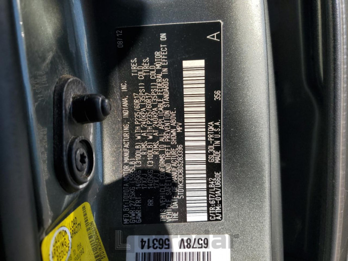 Toyota All models 2013 VIN 5TDYK3DC8DS283396