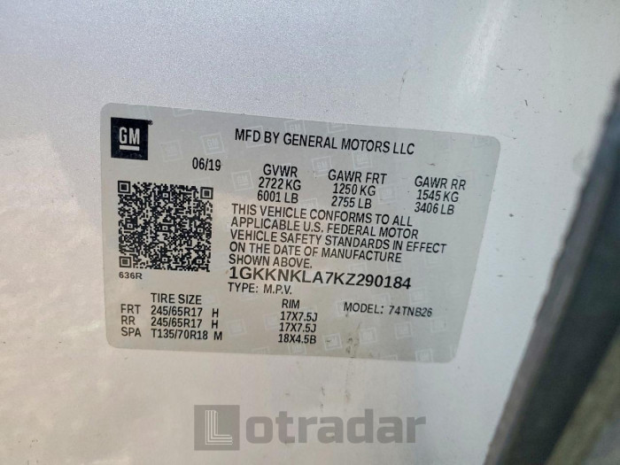Gmc Acadia 2019 VIN 1GKKNKLA7KZ290184