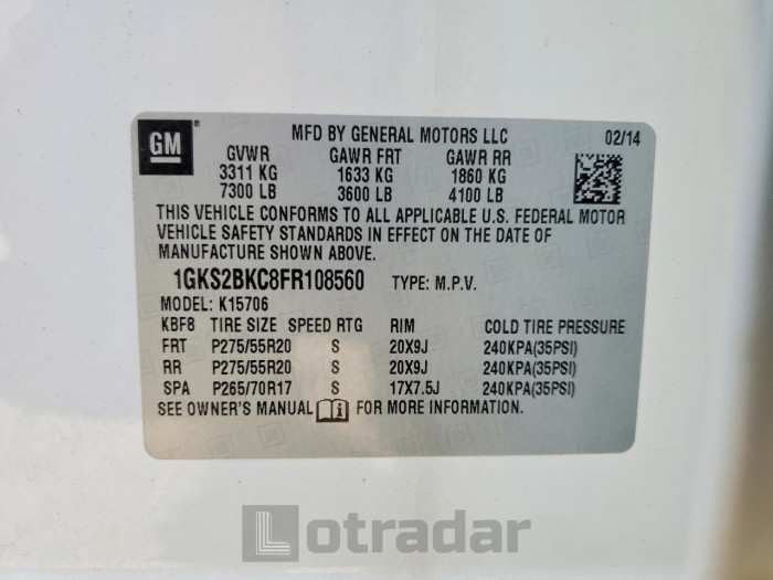Gmc Yukon 2015 VIN 1GKS2BKC8FR108560