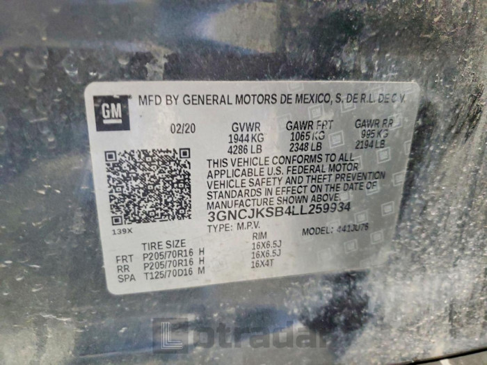 Chevrolet Trax 2020 VIN 3GNCJKSB4LL259934