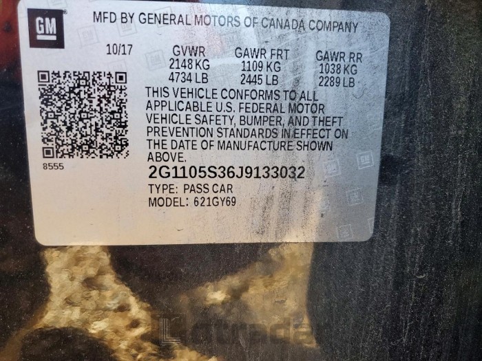 Chevrolet Impala 2018 VIN 2G1105S36J9133032