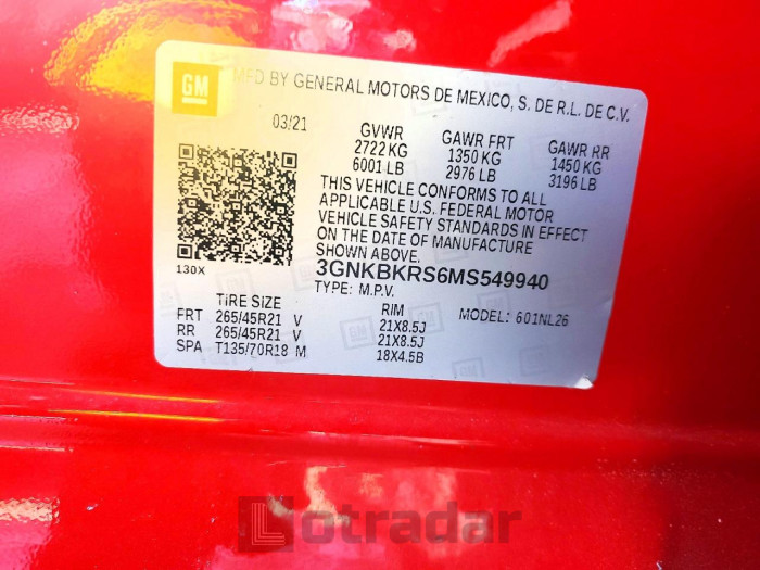 Chevrolet Blazer 2021 VIN 3GNKBKRS6MS549940