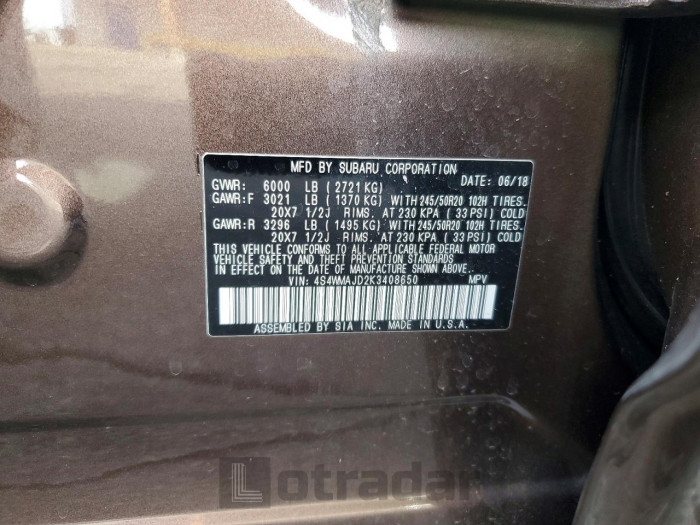 Subaru Ascent 2019 VIN 4S4WMAJD2K3408650