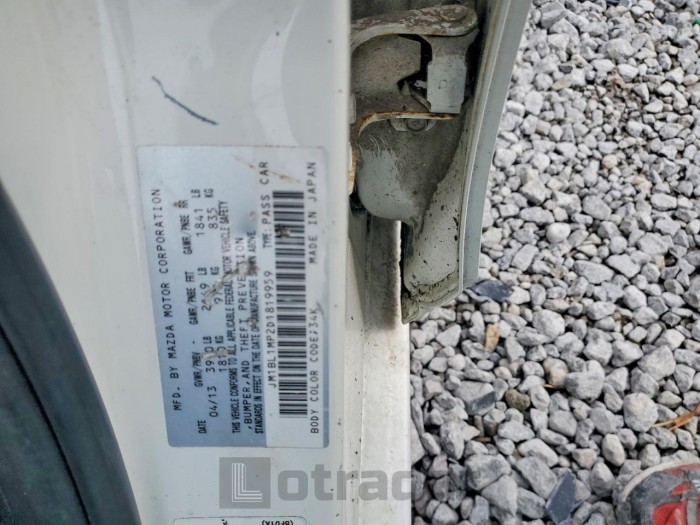 Mazda 3 2013 VIN JM1BL1MP2D1819959