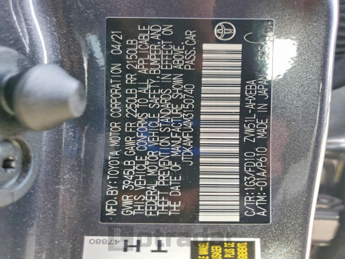 Toyota Prius 2021 VIN JTDKAMFU4M3150740