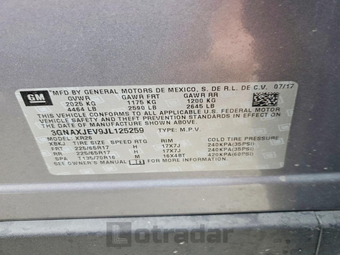 Chevrolet Equinox 2018 VIN 3GNAXJEV9JL125259