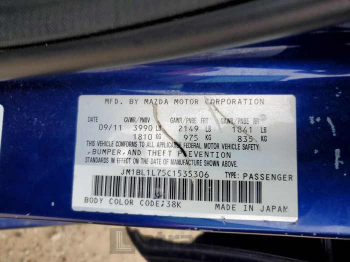 Mazda 3 2012 VIN JM1BL1L75C1535306